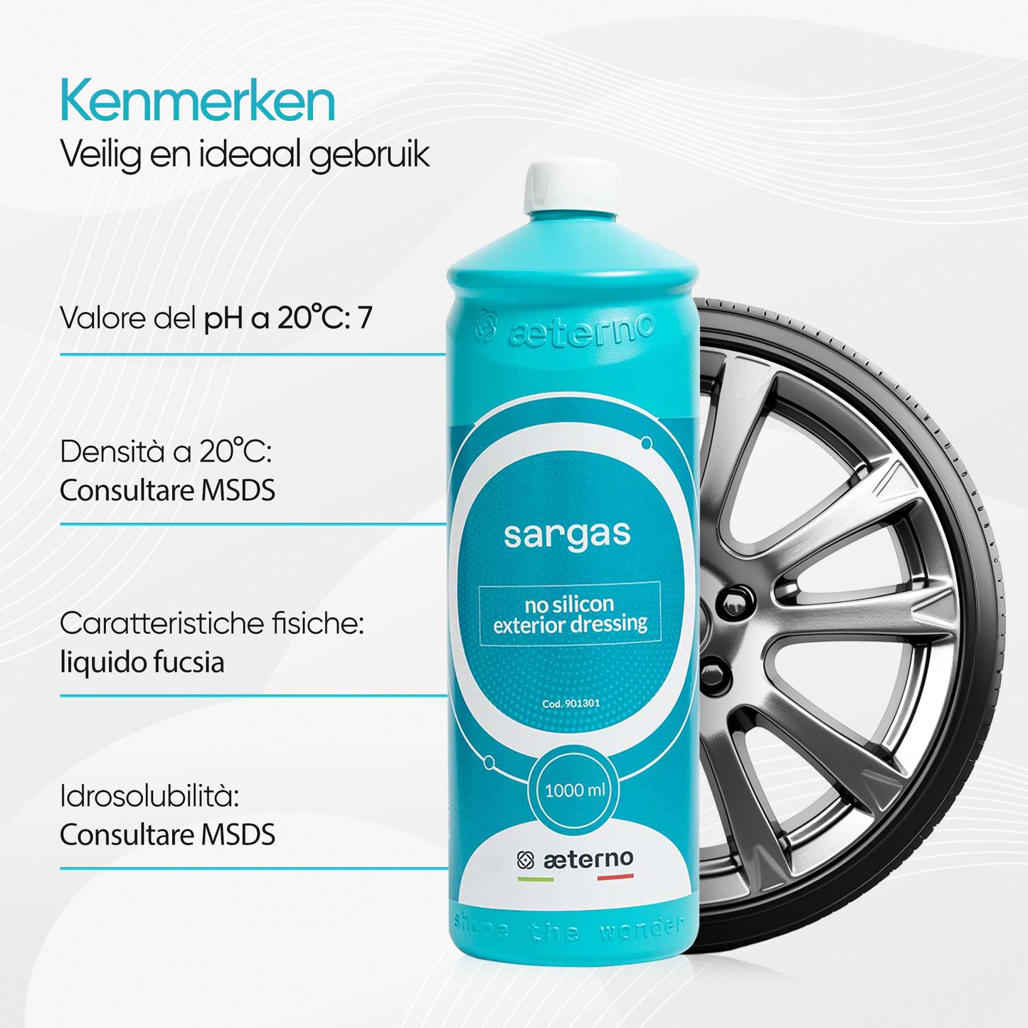 Aeterno Sargas No Silicon Exterior Dressing – Waterbasis – 1000 ml – Voor Banden & Exterieur