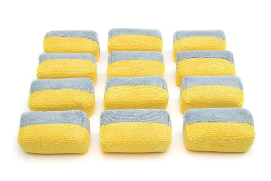 Mini Microfiber Terry Coating Applicator Sponge with Plastic Barrier 3.5"x3.5"x1.5" Gold/Gray